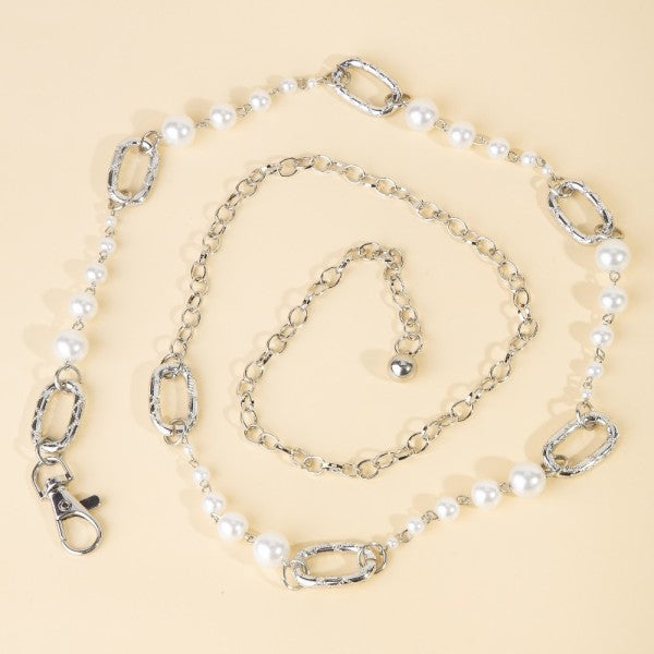 Pearl Beads And Oval Link Chain Belt