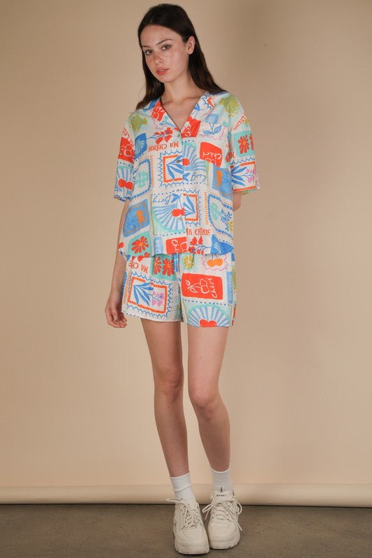 Printed Summer Shirt Top & Shorts Set