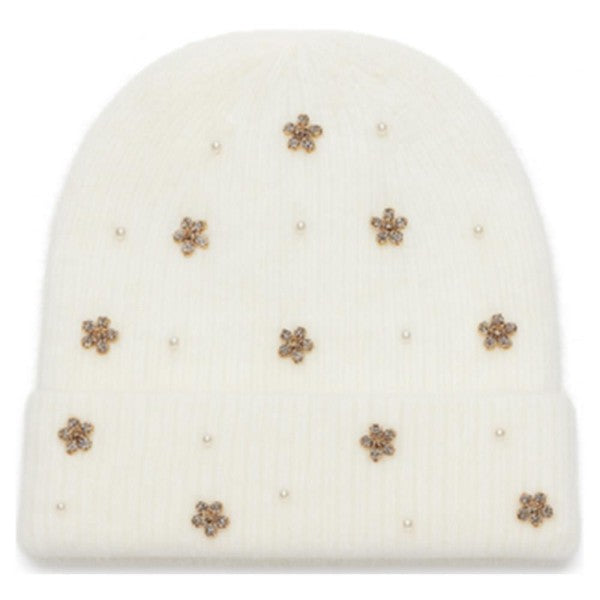 Rhinestone Flower Beanie