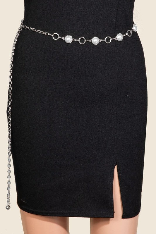 Pearl Half Bead And Hoop Chain Belt