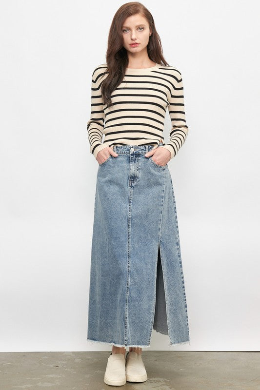Denim Maxi Skirt With Side Slit