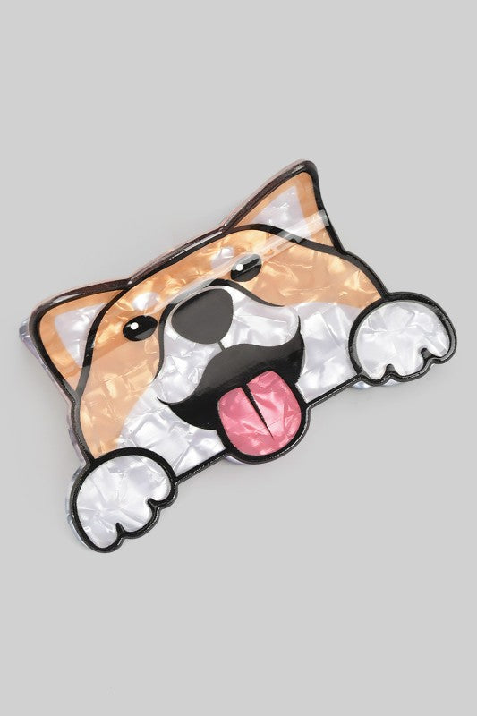 Marbled Acrylic Corgi Hair Clip