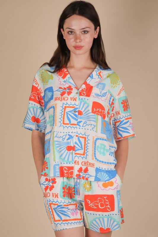 Printed Summer Shirt Top & Shorts Set