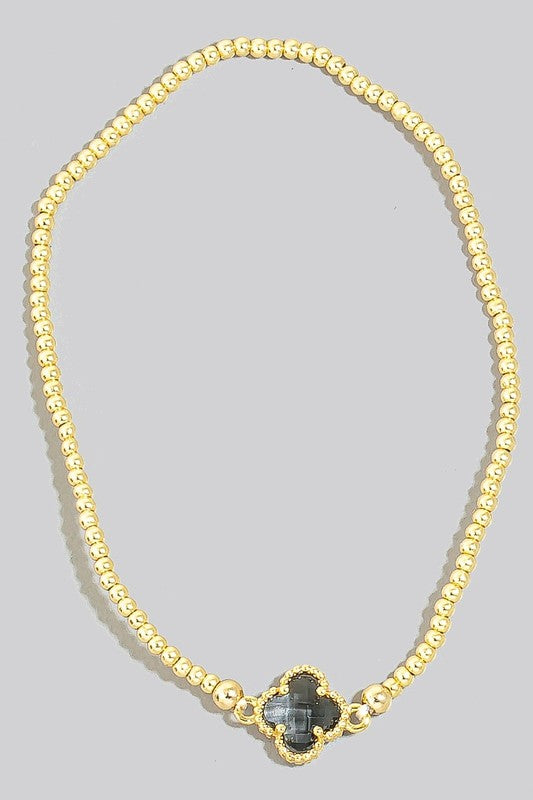 Gold Dipped Glass Clover Charm Beaded Bracelet