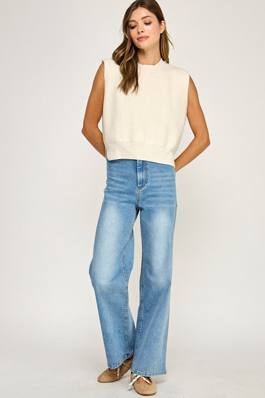 Ivory Slit Turtleneck Vest