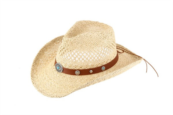 Straw Concho Brim Western Sun Hat