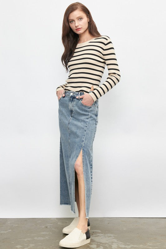 Denim Maxi Skirt With Side Slit