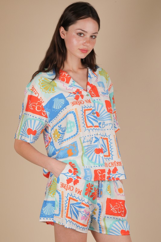 Printed Summer Shirt Top & Shorts Set