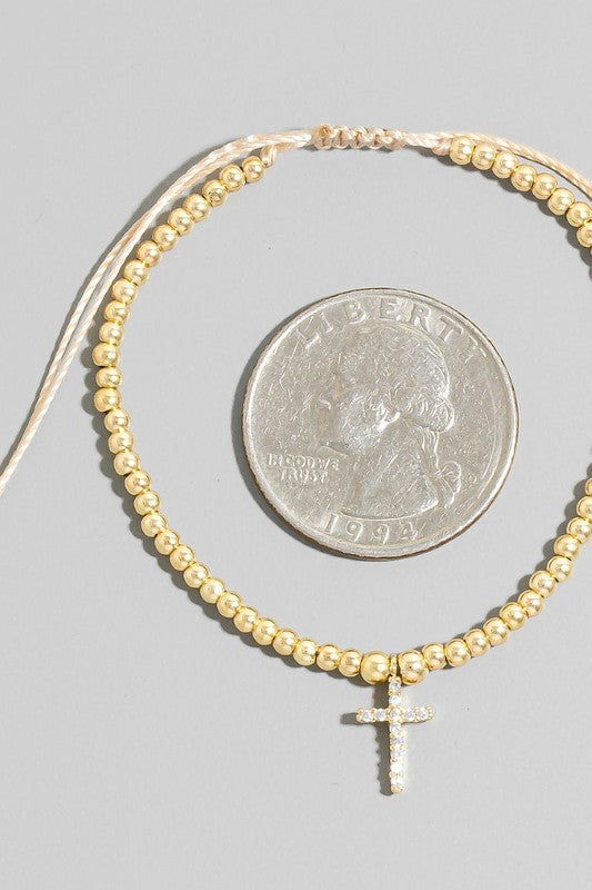 Cross Charm Beaded Cord Bracelet