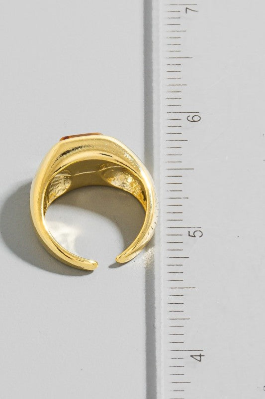 Square Resin Accent Gold Open Band Ring