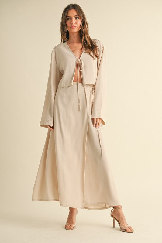 Viscose Long Sleeve Tie Front Top