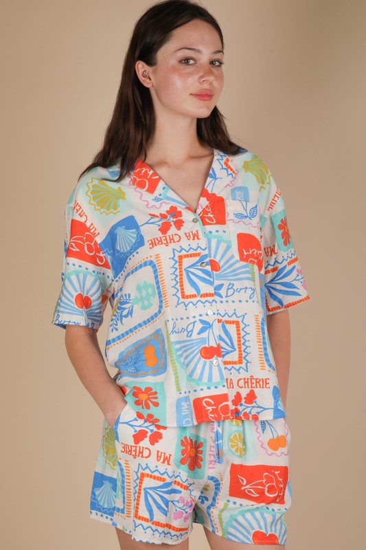 Printed Summer Shirt Top & Shorts Set