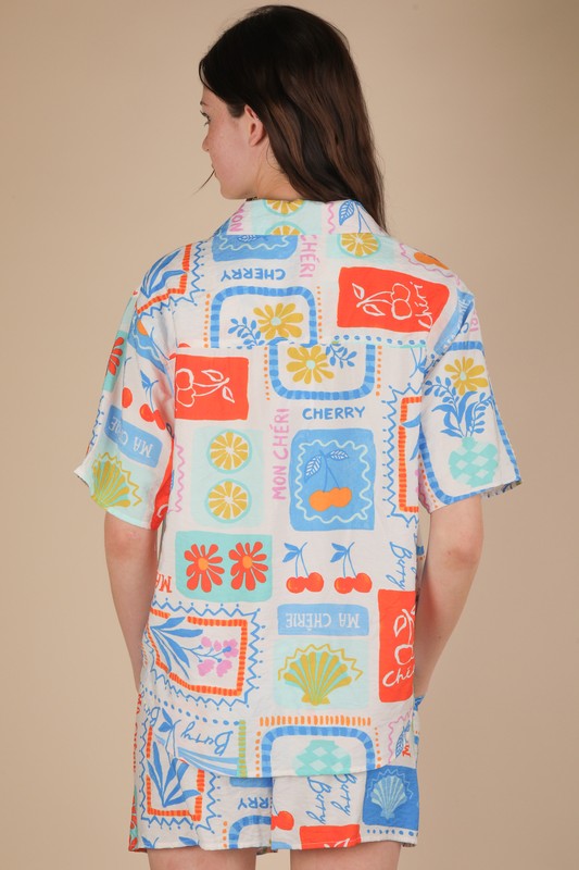 Printed Summer Shirt Top & Shorts Set