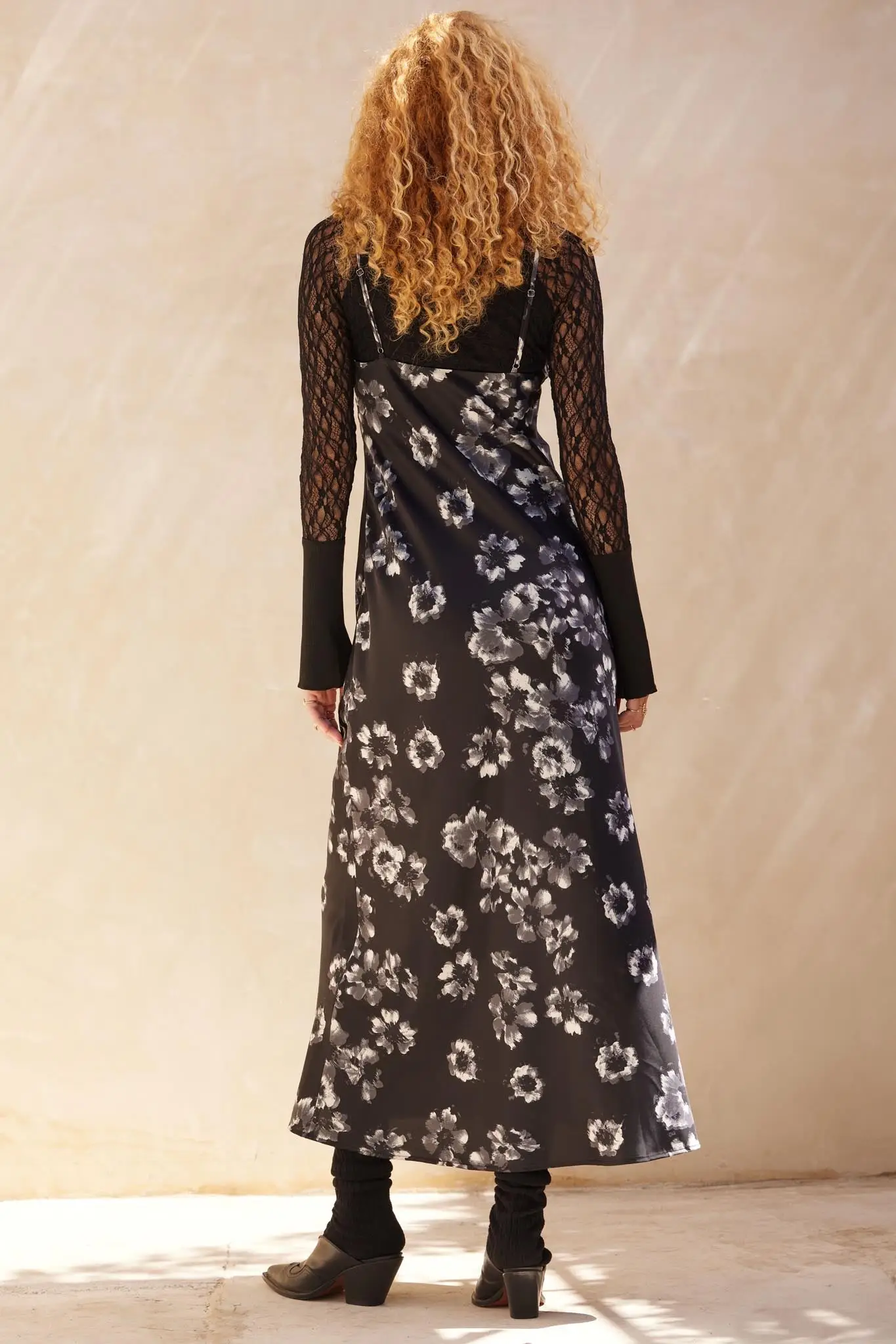 Silken Blossoms Floral Satin Maxi Dress