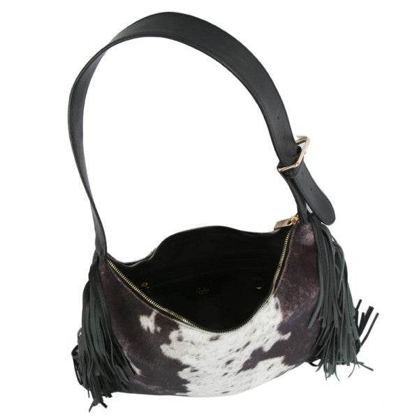 Cowprint Fringe Shoulder Bag