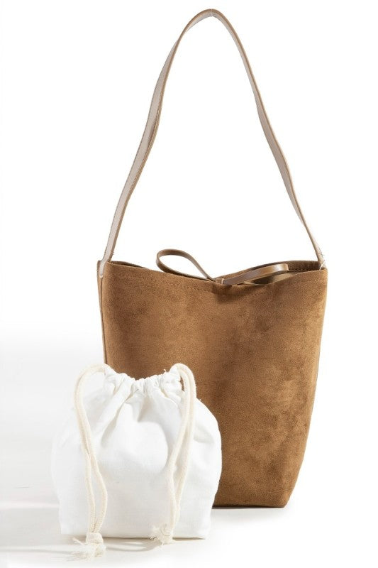 Bucket Pouch Faux Suede Tote Bag