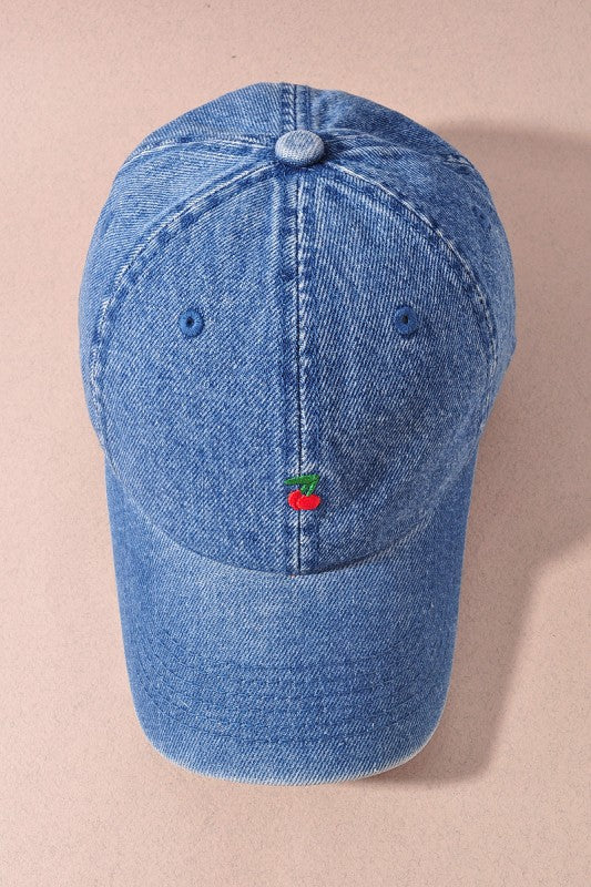 Denim Cherry Ball Cap