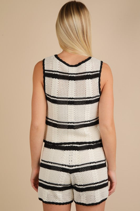 Striped Knit Crochet Top & Shorts Set