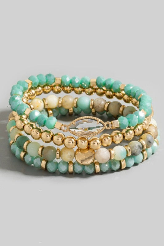Metallic Mixed Beaded Bracelet Set