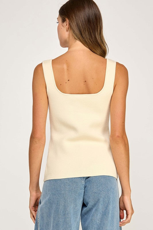 Sweetheart Neck Button Front Top