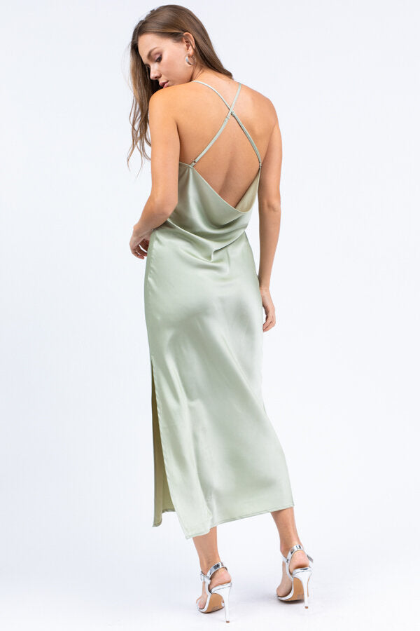 Sage Satin Midi Dress