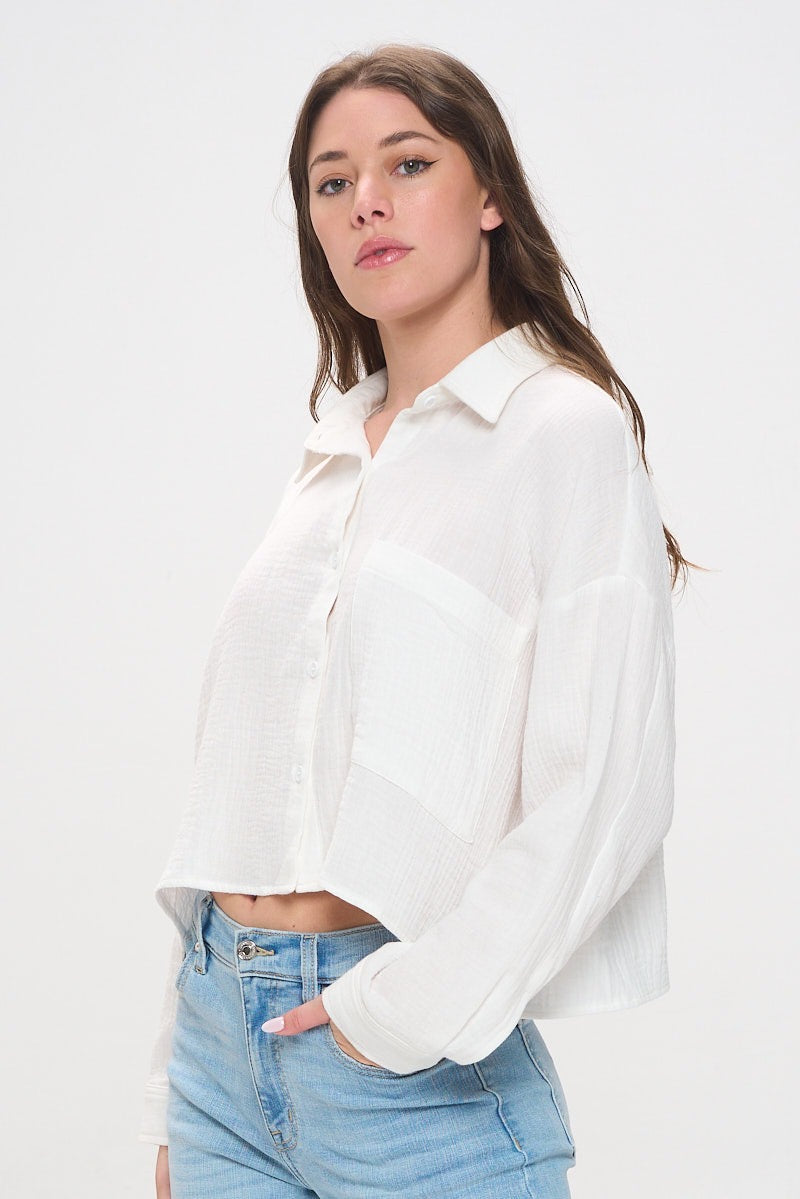 Lily Cropped Button Down Top