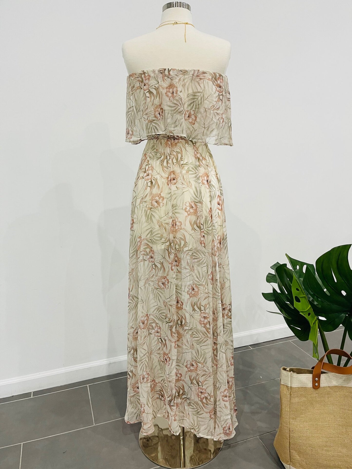 Tan Bella Off The shoulder Tube Ruffle Top Maxi