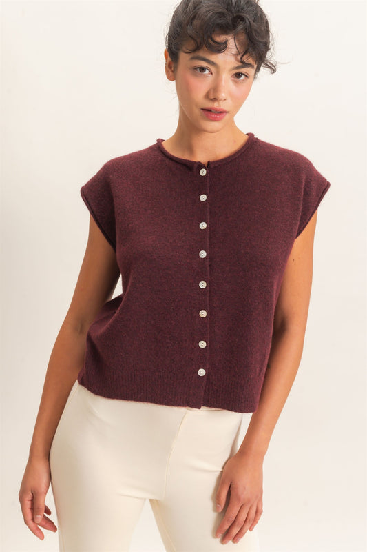 Merlot Rolled Edge Knit Vest