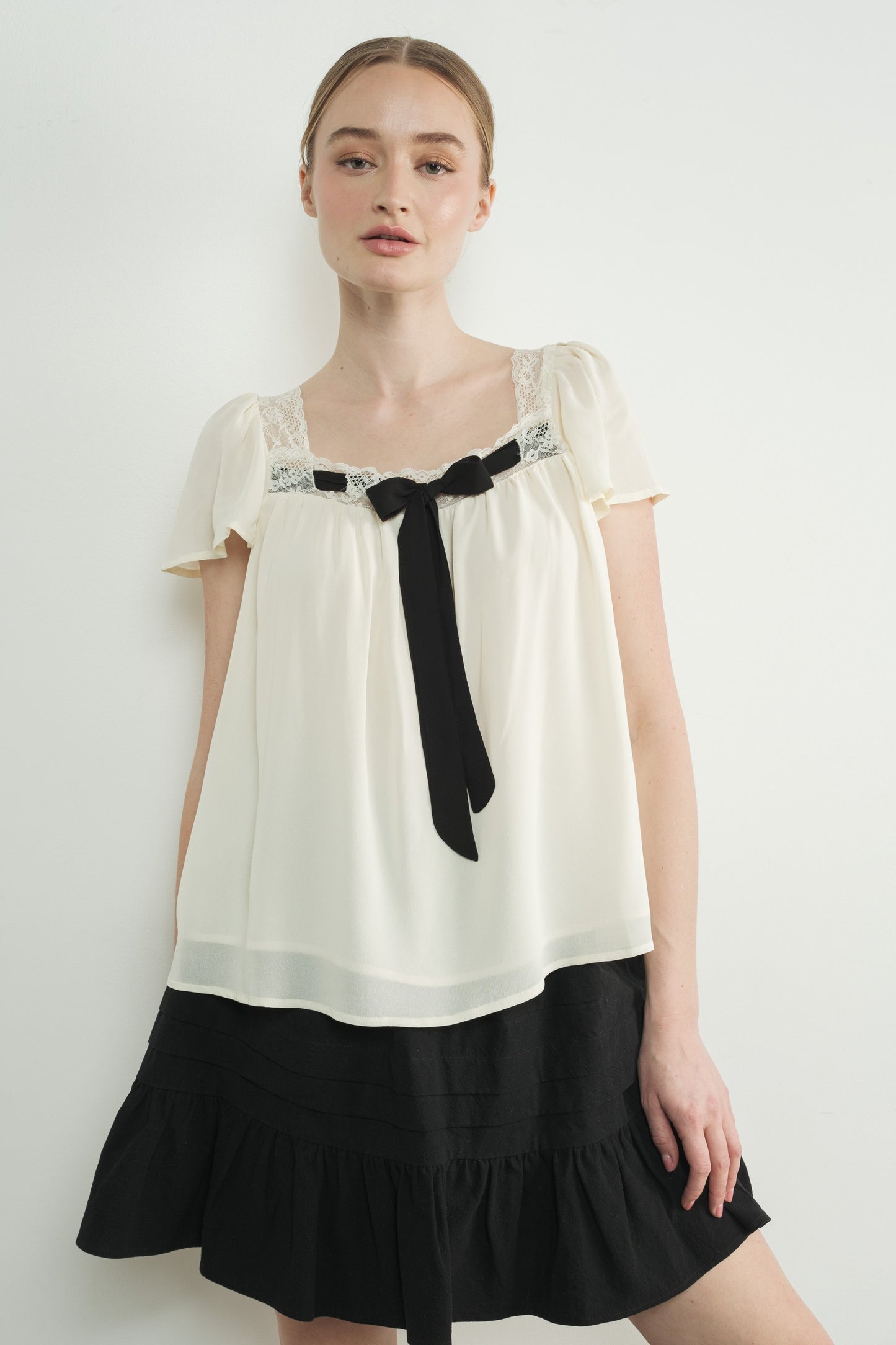 Evaluna Lace Insert Blouse With Bow