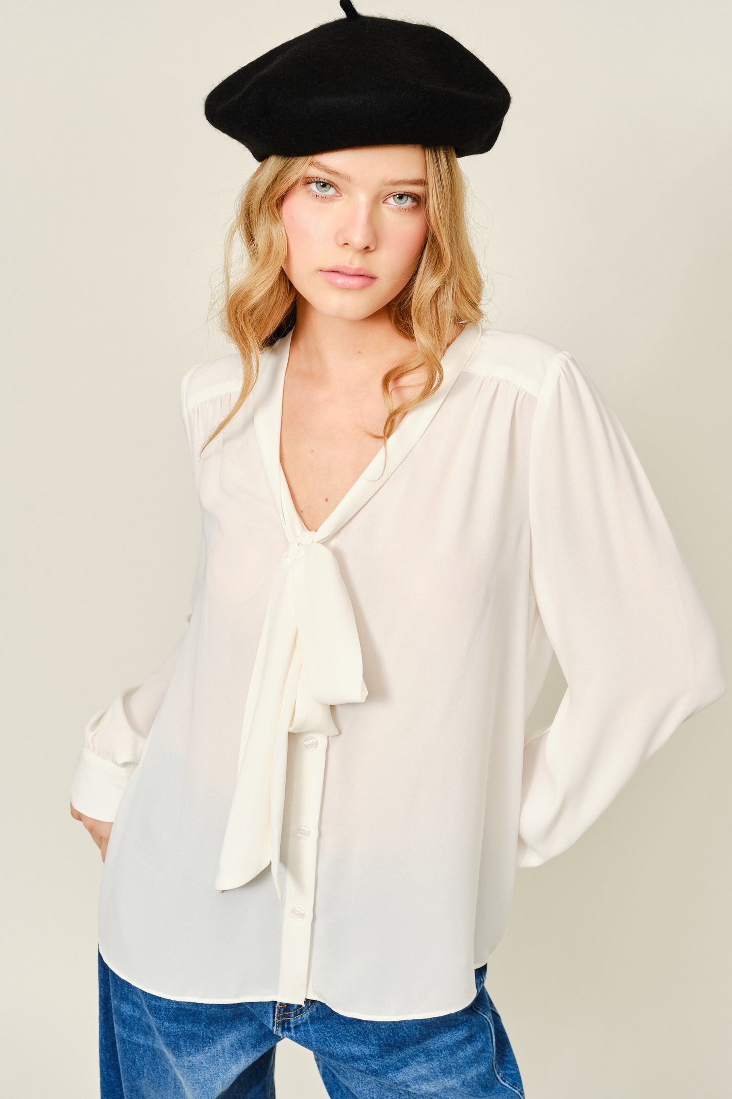 Emily Ribbon Shirring Blouse