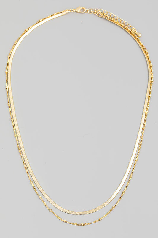Double Layered Herringbone Chain Link Necklace