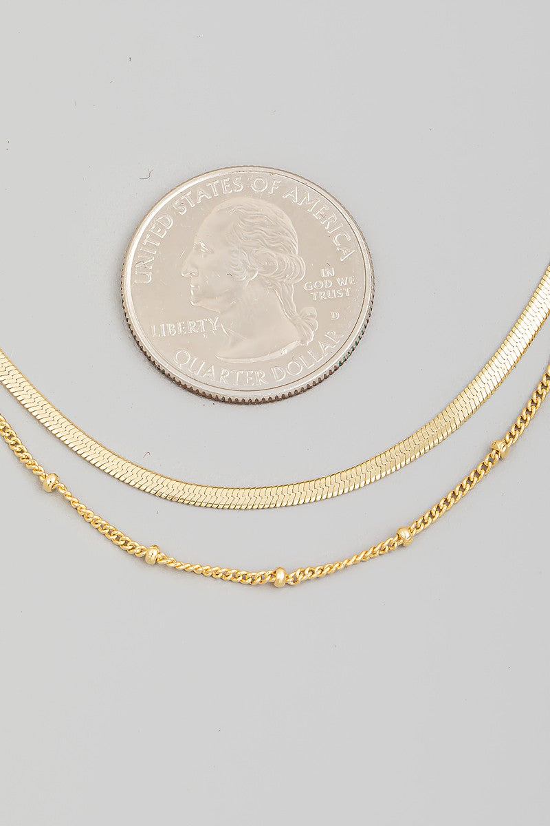 Double Layered Herringbone Chain Link Necklace