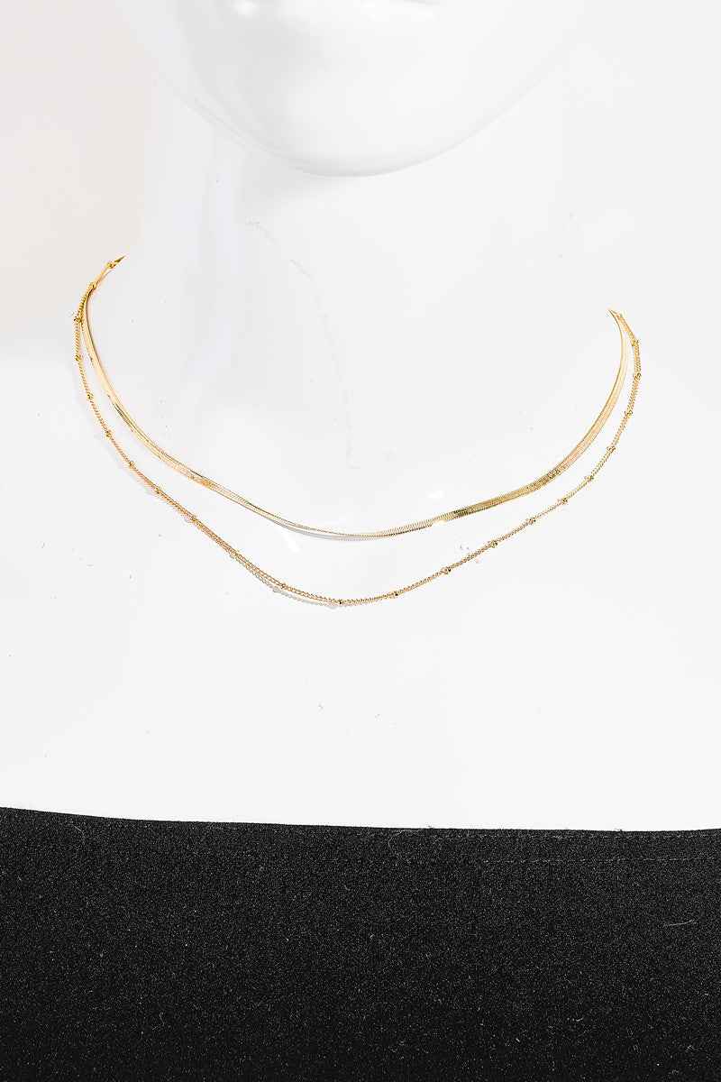 Double Layered Herringbone Chain Link Necklace
