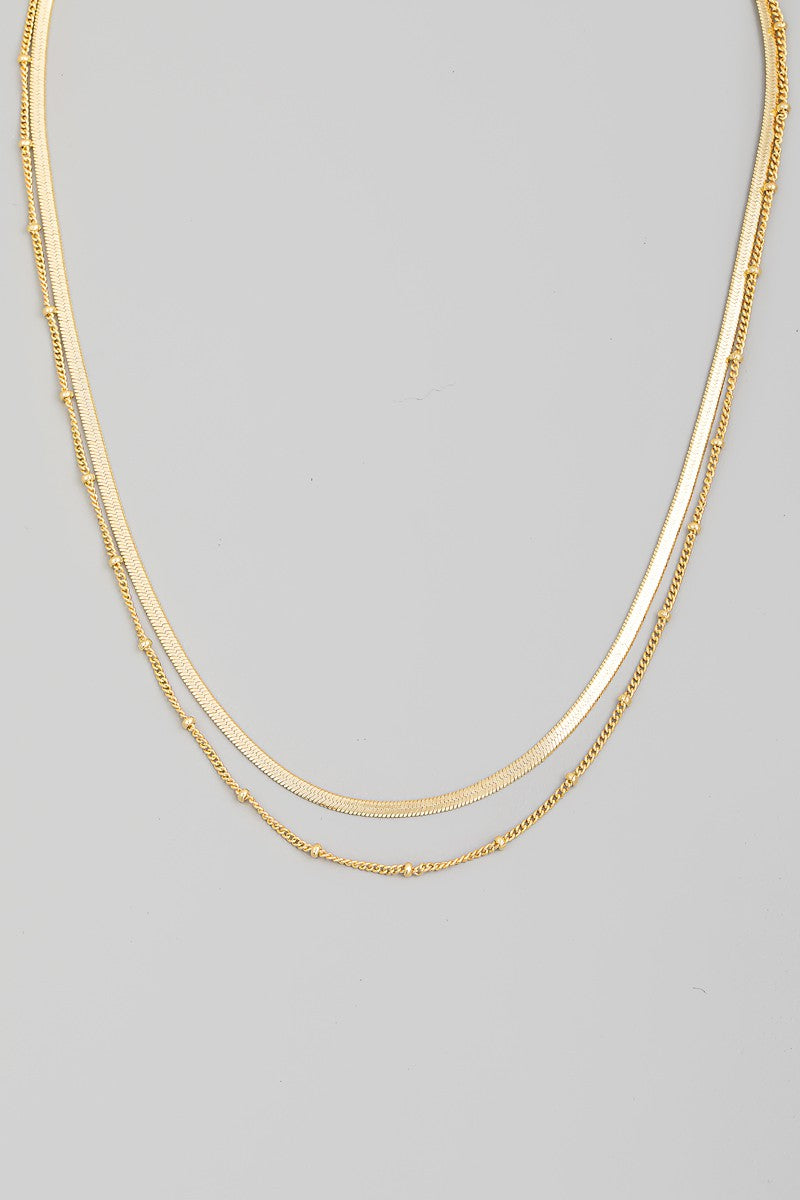 Double Layered Herringbone Chain Link Necklace
