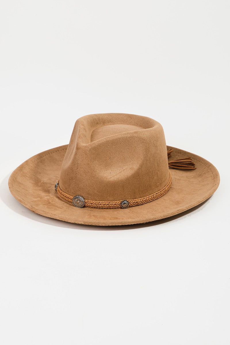 Braided Chevron Tassel Strap Fedora Hat