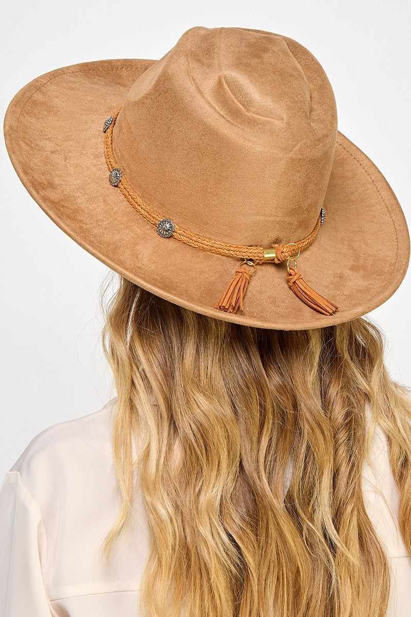 Braided Chevron Tassel Strap Fedora Hat