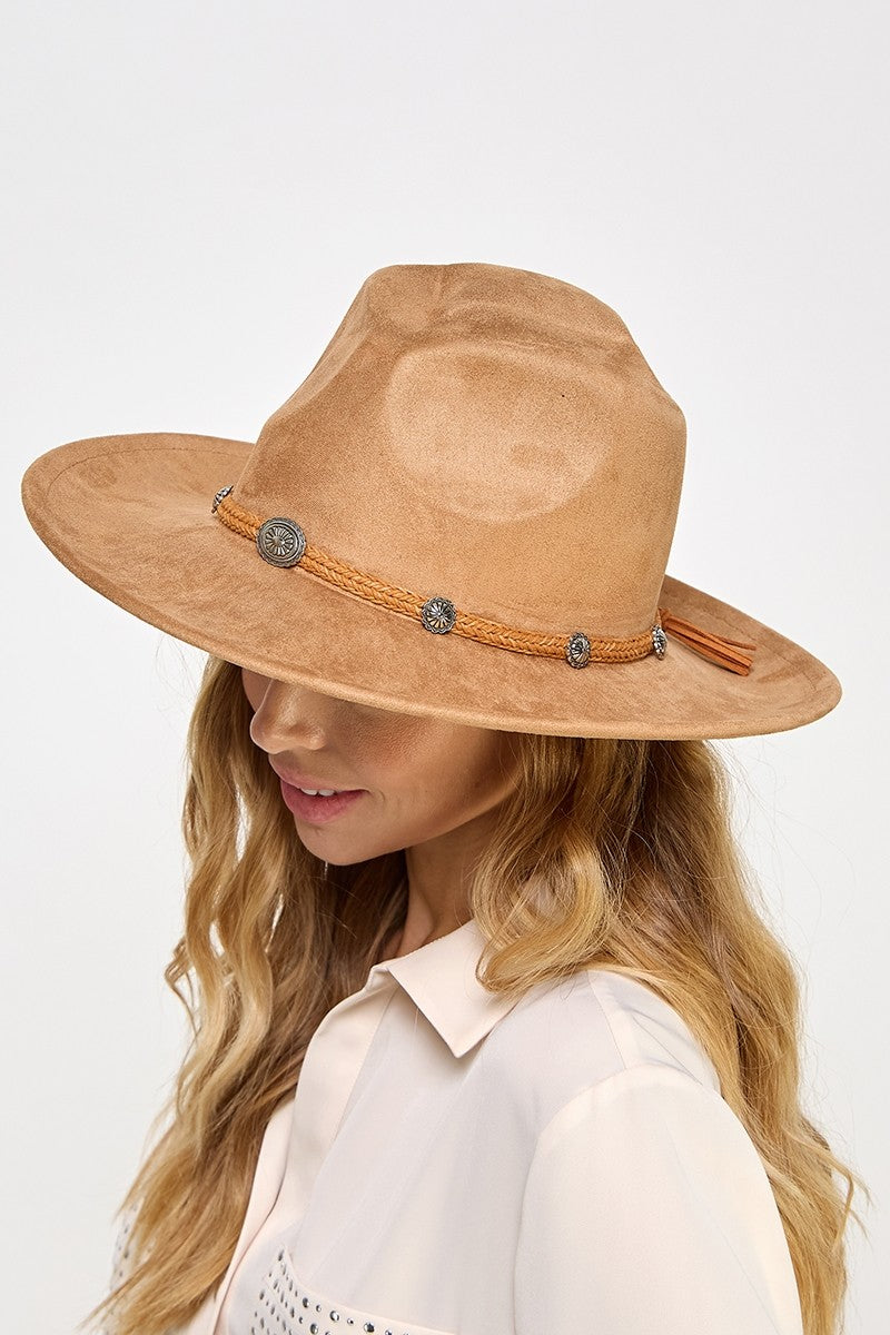 Braided Chevron Tassel Strap Fedora Hat