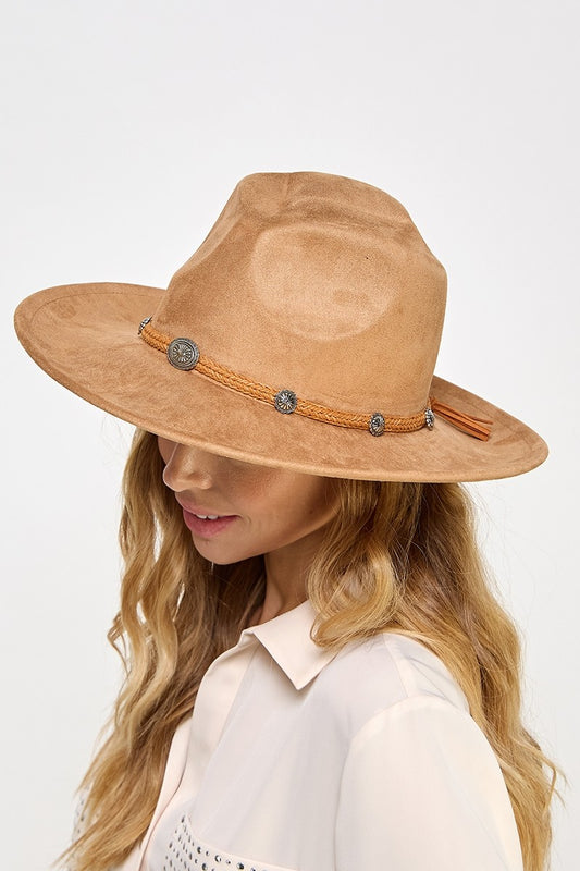 Braided Chevron Tassel Strap Fedora Hat