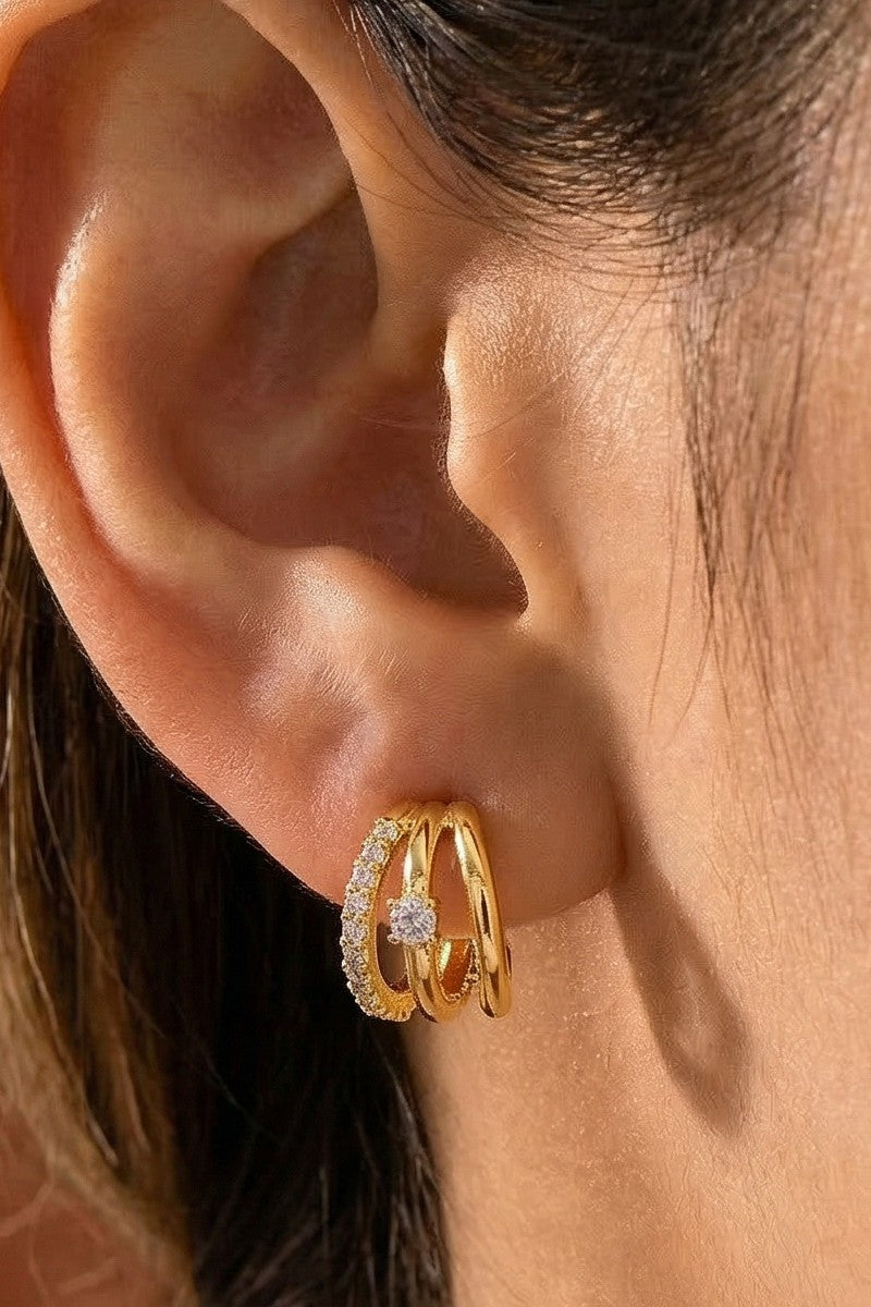 Pave Layered Hoop Huggie Earrings