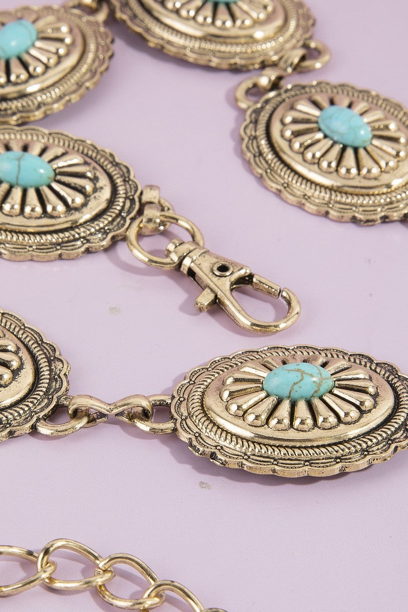 Oval Turquoise Concho Statement Chain Belt