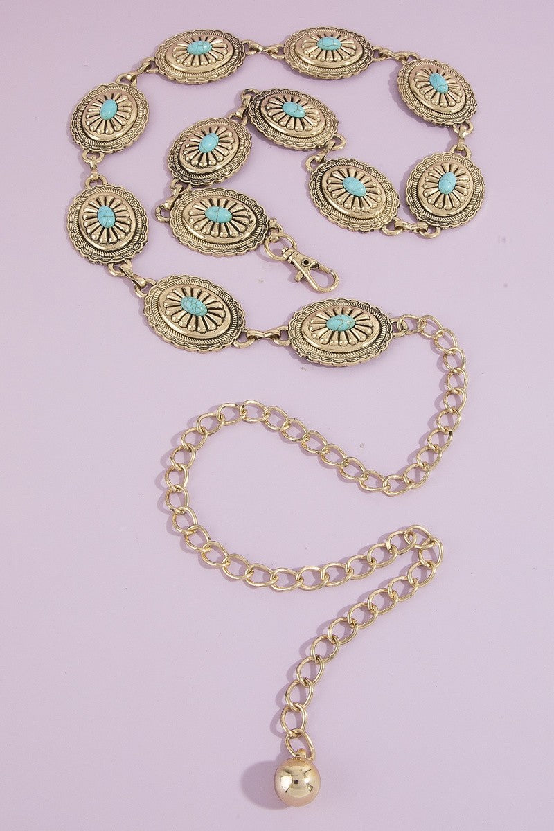 Oval Turquoise Concho Statement Chain Belt
