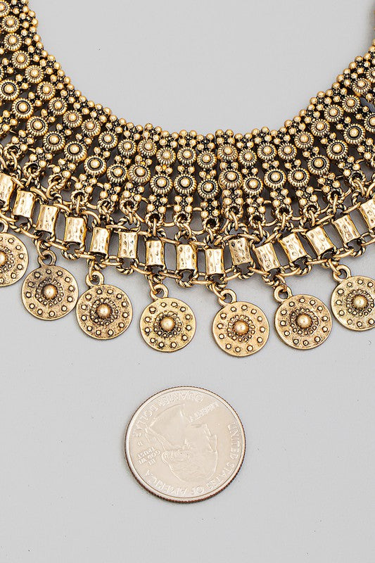 Antique Chain Disc Bib Statement Necklace