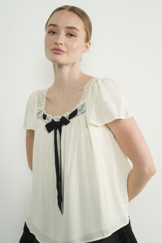Evaluna Lace Insert Blouse With Bow
