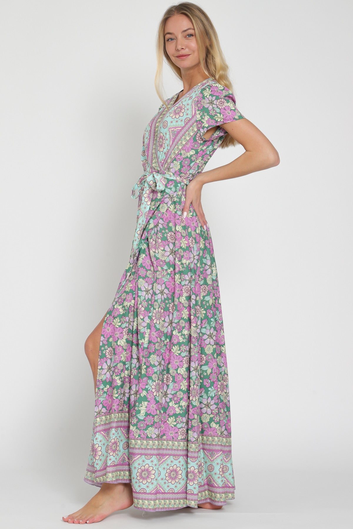 Free Spirit Printed Wrap Maxi Dress