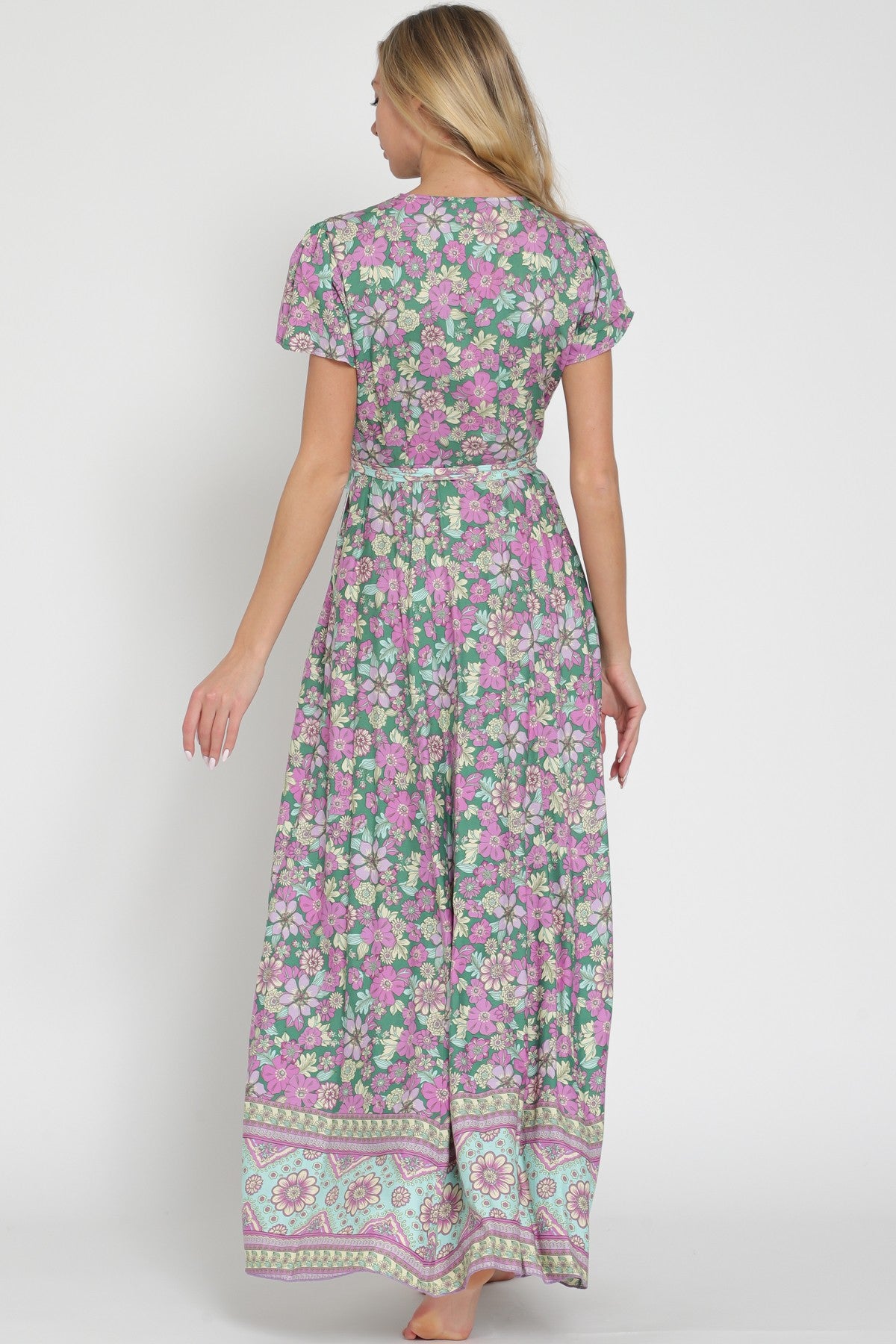 Free Spirit Printed Wrap Maxi Dress