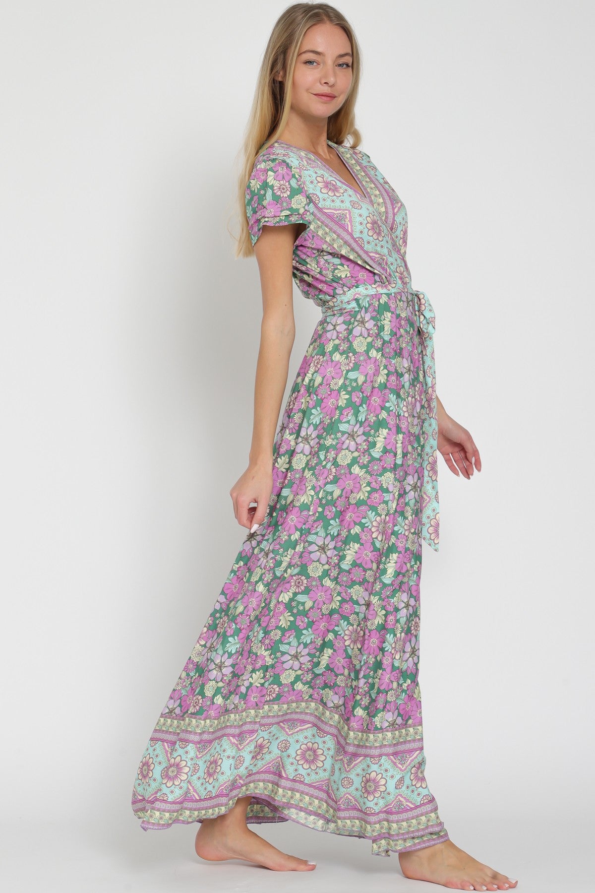 Free Spirit Printed Wrap Maxi Dress