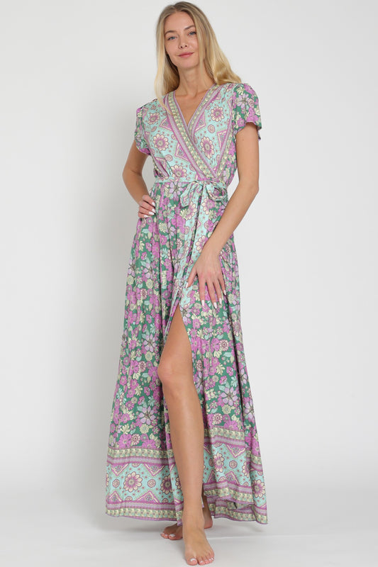 Free Spirit Printed Wrap Maxi Dress