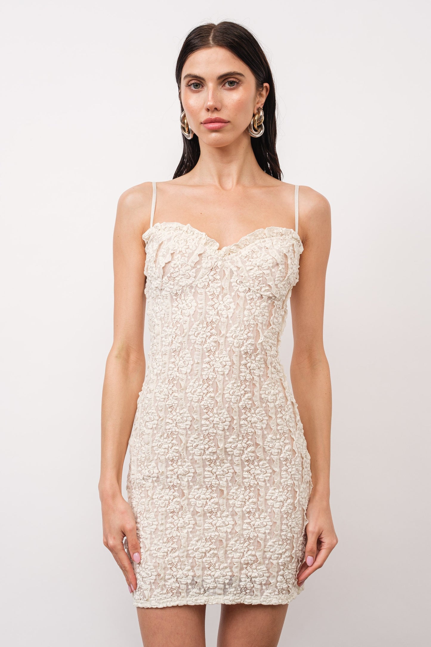 Gisele Ruffle-detail Lace Mini Dress