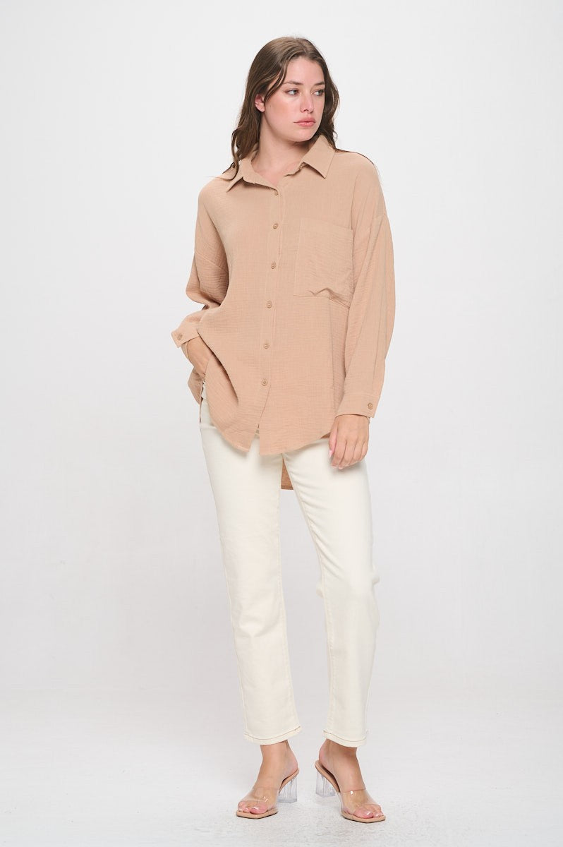 Catching Flights Button Down Top