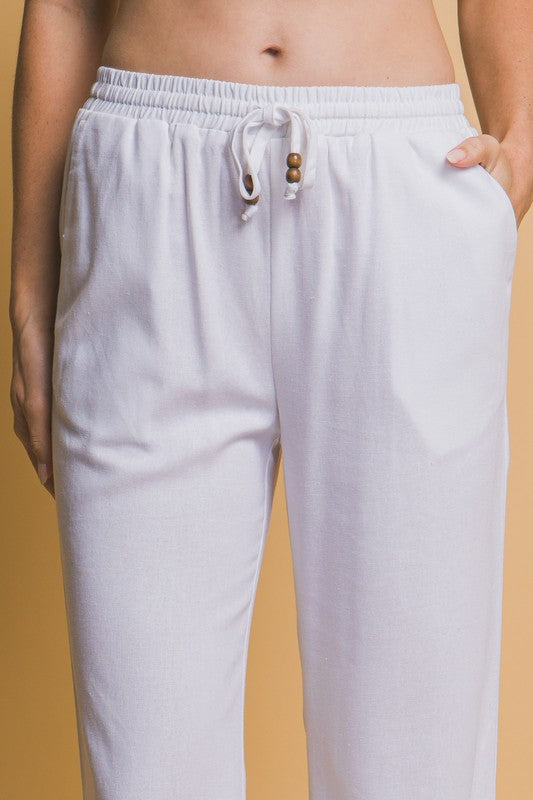 White Beaded Drawstring Pants